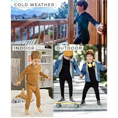 Boys Long Sleeve Performace Tops| Base Layer All Season Cotton Stretch Color Shirts| Multi Packs -Colors