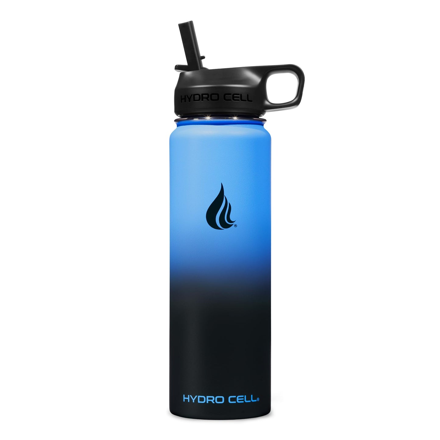 HYDRO CELL Stainless Steel Insulated Water Bottle with Straw - For Cold & Hot Drinks - Metal Vacuum Flask with Screw Cap and Modern Leakproof Sport Thermos for Adults (Blue/Black 24oz)