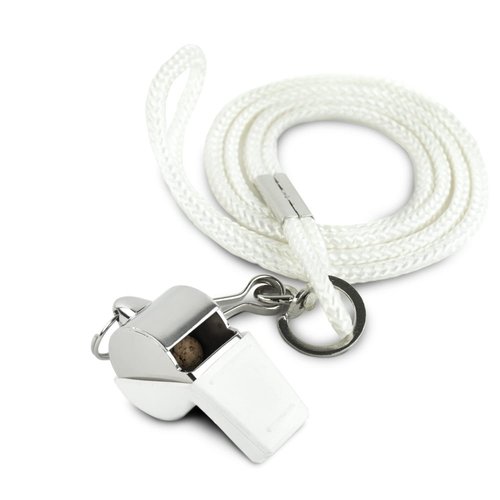 Cannon Sports Solid Brass Metal Whistle with Whistle Cover & Lanyard - Loud, Clear Sound, 124 dB Tone, Durable - Ideal for Coaches, Referees, Officials, Trainers (White)