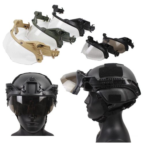 Outdoor Paintball Shooting Face Protection Gear Tactical Fast Helmet Wing Rail Side Rail Mount Helmet Goggles - Transparent Len