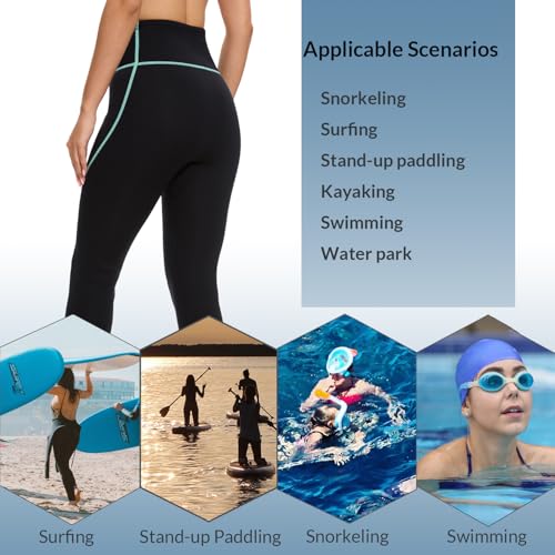 Green/Line Women's 2mm Super Stretch Wetsuit Pants & Shorts - High-Waist, UV & Cold Water Protection