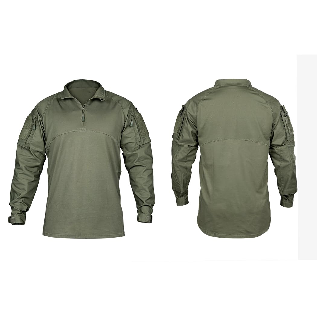 IDOGEAR Men’s Tactical Military Shirts 1/4 Zip Combat BDU Shirts Camo Long Sleeve with Pockets for Outdoor Airsoft Paintball(Ranger Green,Medium)