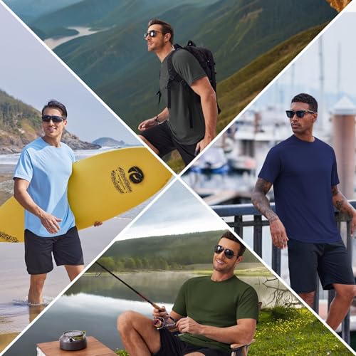PINSPARK Mens 2 Pack UPF50+ Sun Protection Swim Surf Short Sleeve Athletic Shirts Rash Guard Quick Dry Performance Shirts