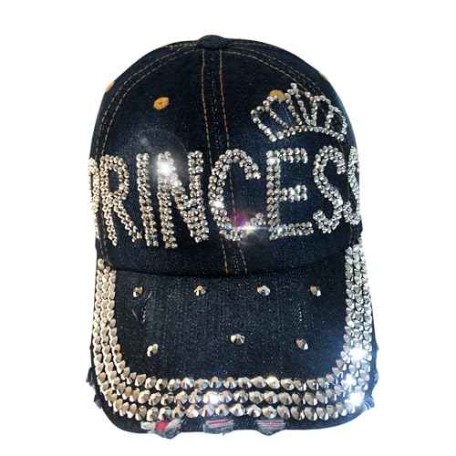 Popfizzy Bling Hat for Women, Rhinestone Baseball Cap, Bedazzled Distressed Denim Hats, Birthday Gifts for Women, Adjustable