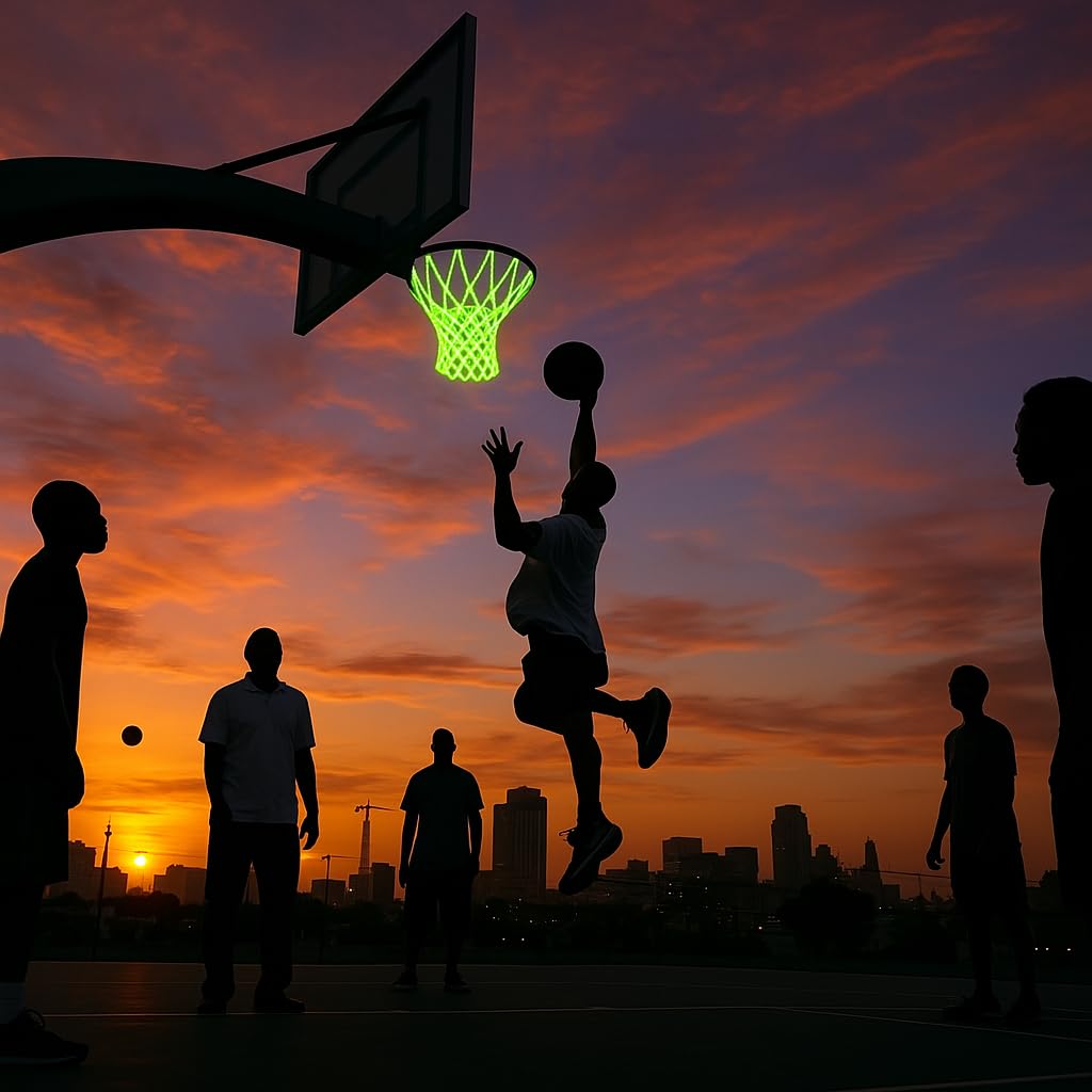 2PCS Glow in The Dark Basketball Net - Heavy Duty Outdoor Nightlight Light Up Basket Ball Hoop Net Replacement - Nylon Net Anti-Whip 12 Loops for Pool Beach Backyard - Sports Stuff Accessories Gifts