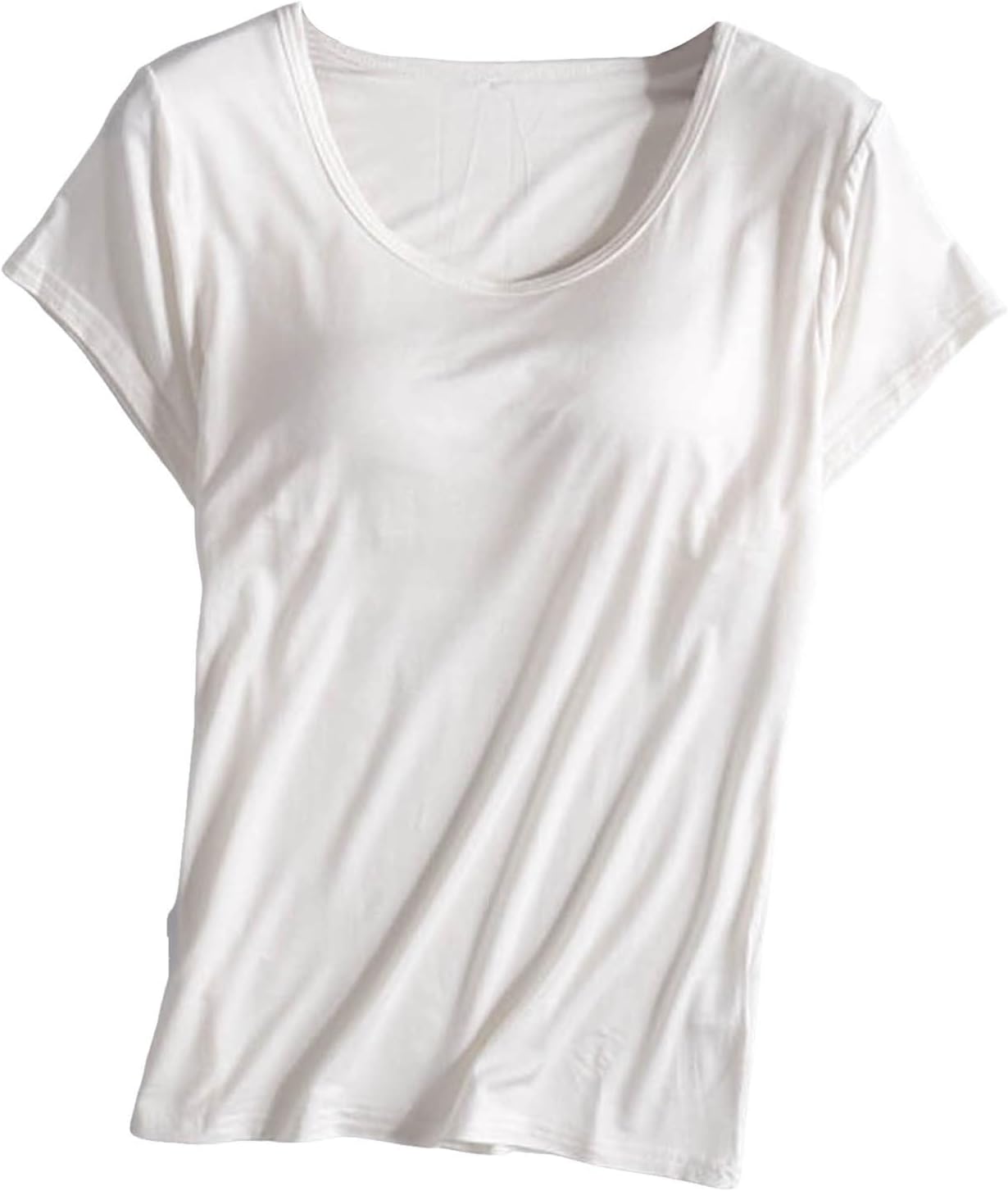 JiXiang Shirts with Built in Bras for Women Short Sleeves Crewneck Padded Tunics Tops Comfy Athletic Shelf Bra Active Tees