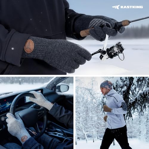 KastKing Bully Wooly Full Finger Gloves, Wool Fishing Gloves,Extended Cuff, Winter Gloves for Ice Fishing, Hunting, Hiking