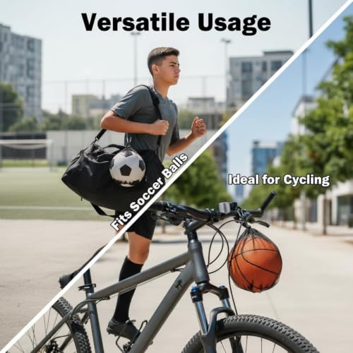 Black 2-Pack Sports Ball Bag 12x10 Inch Mesh Storage with Zipper Pocket and Adjustable Drawstring