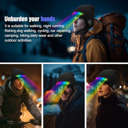 Beanie Hat with LED Light Strip, Rechargeable Winter Warm Cap with Multiple Light Modes Headlamp, Windproof Warm Knit hat for Men Women, Ideal for Outdoor Activities