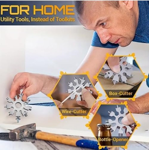 18 in 1 Snowflake Wrench Snowflake Multi Tool EDC Camping Gear Octagonal Phillips Flat Screwdriver Kit/Wrench/Bottle Opener (Black)