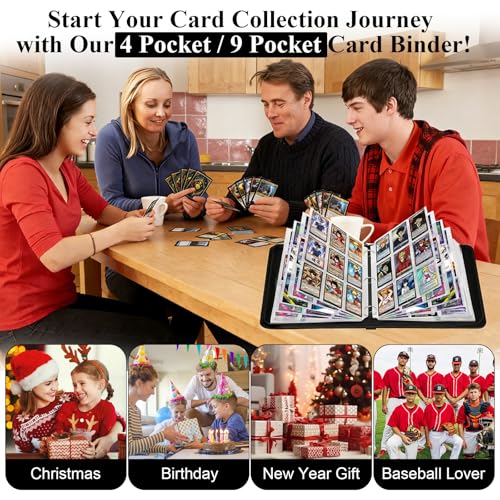 Black PU Leather Baseball Card Binder 900 Capacity with Removable Sleeves - Large