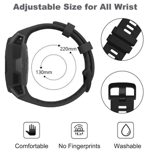 Threeeggs for Garmin Instinct Watch Band, 22mm Silicone Strap for Instinct 2 / Esports/Solar/Tide/Tactical Smartwatch, Comfortable, Waterproof, Soft and Durable Watch Bands (Black)