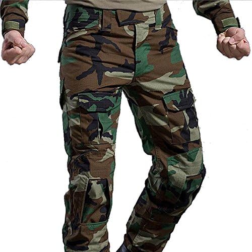 H World Shopping Military Army Tactical Airsoft Paintball Shooting Pants Combat Men Pants with Knee Pads Woodland (Small)