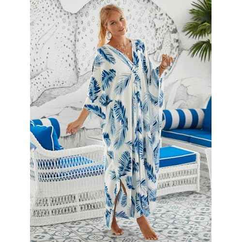Women Animal Print Kaftan Dresses Plus Size Swimsuit Coverup 2025 Summer Bathing Suit Caftan Loungewear Beach Dress