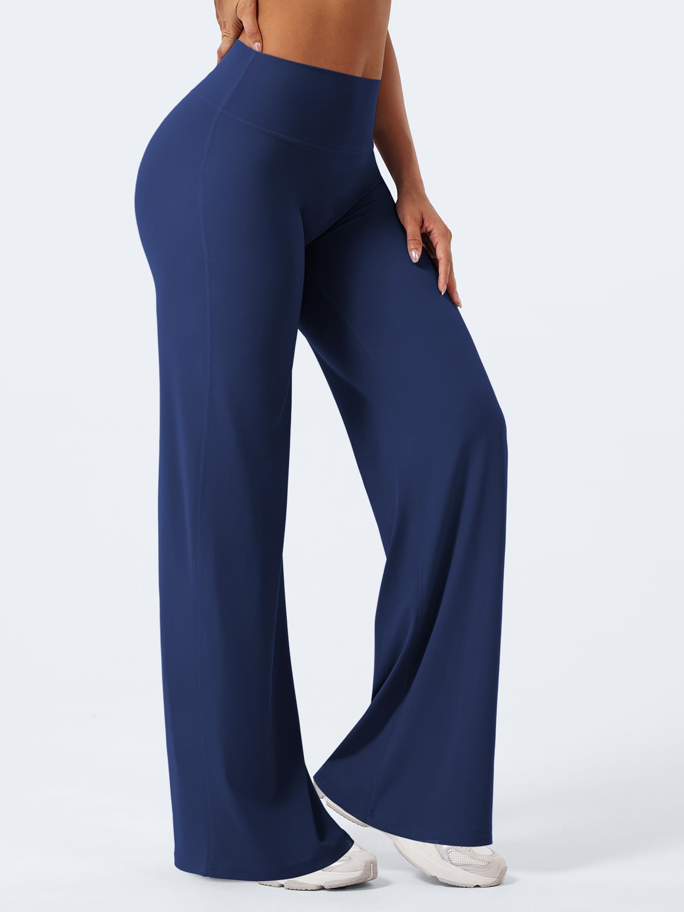 YEOREO Workout Leggings Womens No Front Seam Straight Leggings 33" Thin Fleece High Waist Buttery Eddiy Gym Yoga Pants Navy Blue XL