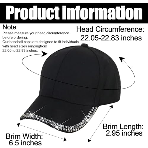 Women Sparkling Rhinestone Baseball Cap Shiny Glitter Hat Summer Bling Outdoor Men 2026 - Black-Silver Rhinestones