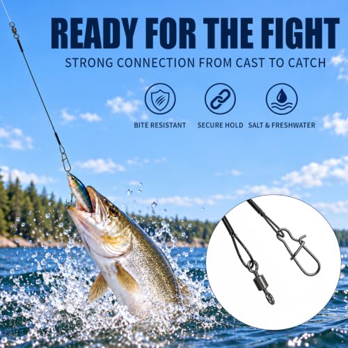 70LB Stainless Steel Fishing Wire Leaders - 11.81in, Pack of 35 - Heavy Duty
