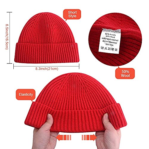 vidsel Short Fisherman Beanie for Men Women, Swag Wool Knit Cuff Trawler Skullcap,Winter Warm Hats