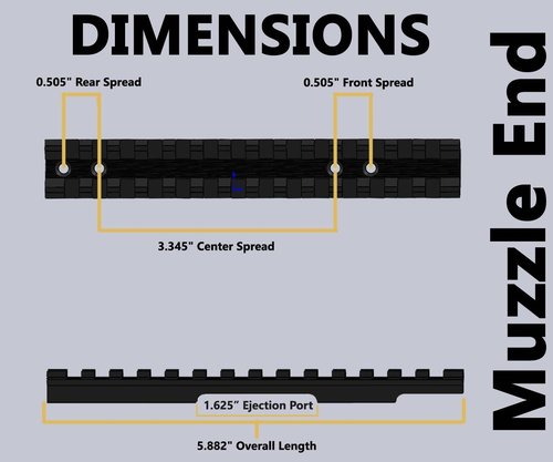 Gotical 5.8in Long Scope Rail Mount 93 / 93r17 / Mark II w/1-5/8 Aluminum Construction Matte Black Anodizing, 20 in/lbs, Mounting Hardware #8-40 X 1/4 Screws
