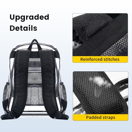 Vorspack Clear Backpack Heavy Duty PVC Transparent Backpack with Reinforced Strap Stitches & Large Capacity for College Workplace Security - Black