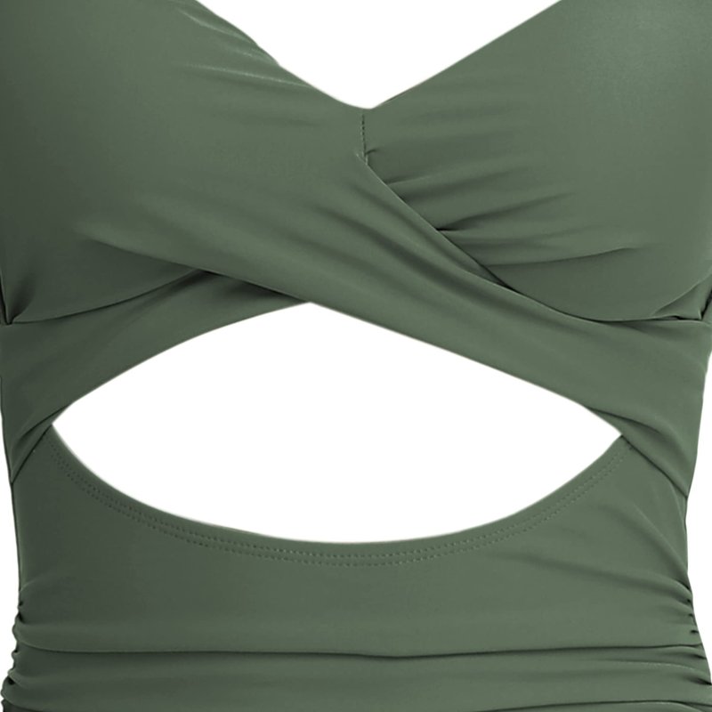 Eomenie Women's One Piece Swimsuits Tummy Control Cutout High Waisted Bathing Suit Wrap Tie Back 1 Piece Swimsuit Green