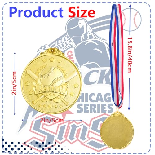 12 Pcs Golden Baseball Medals 2 Inch with Ribbon for Sports Awards Kids