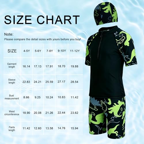 Boys Swim Set with Rashguard Trunks & Cap - UPF50+ Quick Dry 7-8 Years Black