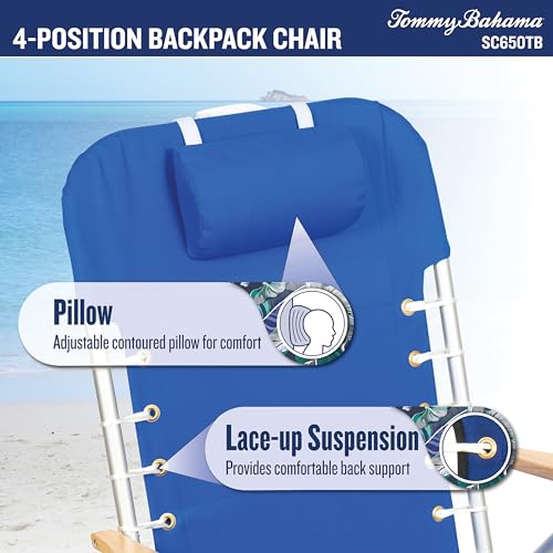 Tommy Bahama Hi-Boy 17" Seat Height 4-Position Lace-Up Suspension Folding Beach Backpack Chair, 2-Pack, Stripe