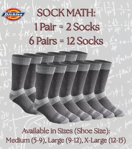 Dickies Men's Dri-Tech Moisture Control Max Crew Socks - Charcoal, Medium, 6 Pairs