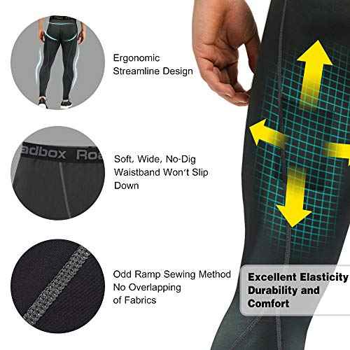 Roadbox 1, 2 or 3 Pack Men's Compression Pants Athletic Base Layer Cycling Tights Leggings for Running Yoga Basketball