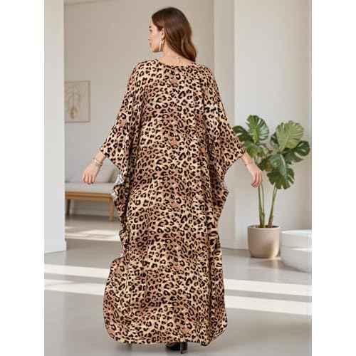 Women's Plus Size Animal Print V-Neck Batwing Kaftan Beach Dress Bathing Suit Cover-Up Loungewear