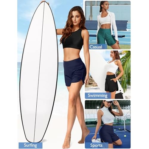 Buauty Women's 5" Swim Board Shorts Quick Dry High Waisted Swimsuits with Liner Pockets UPF 50+ Bathing Suits Bottoms Trunks