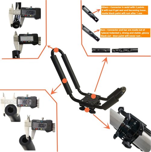 2-Pack Kayak Roof Rack Carrier - Heavy-Duty J-Style Crossbar Mount for Kayak/Canoe/Surf Ski (75lb Capacity), Includes 4 Ratchet Tie-Down Straps & Rust-Resistant Hardware (Fits Square/Oval/Flat Bars)