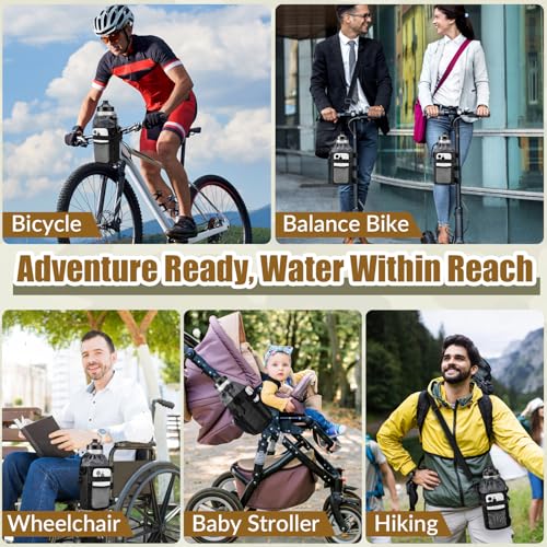 Insulated Bike Water Bottle Holder - Universal Fit 20-40oz Black