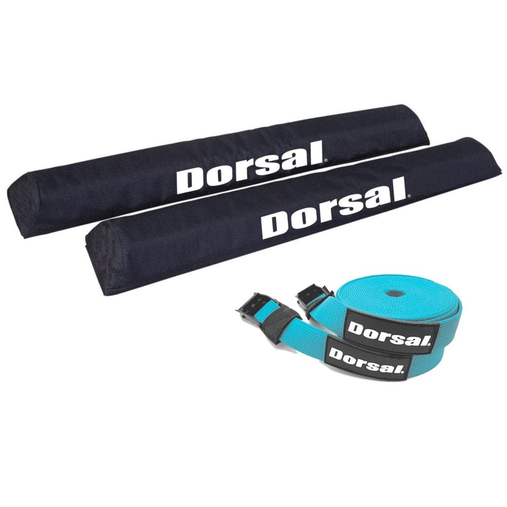 DORSAL Aero Roof Rack Pads with 15 ft Surf Straps - Pack of 4 for Car Surfboard Kayak SUP Long Black Polyester (Sizes: 20, 28, 34 Inches)