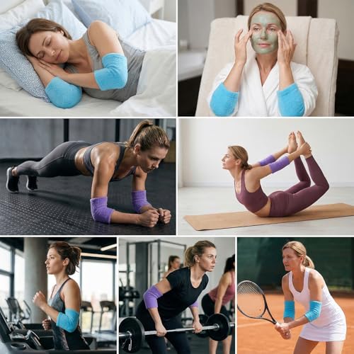 Elbow Moisturizing Sleeve for Dry Skin Relief - 2 Pairs, Blue & Purple