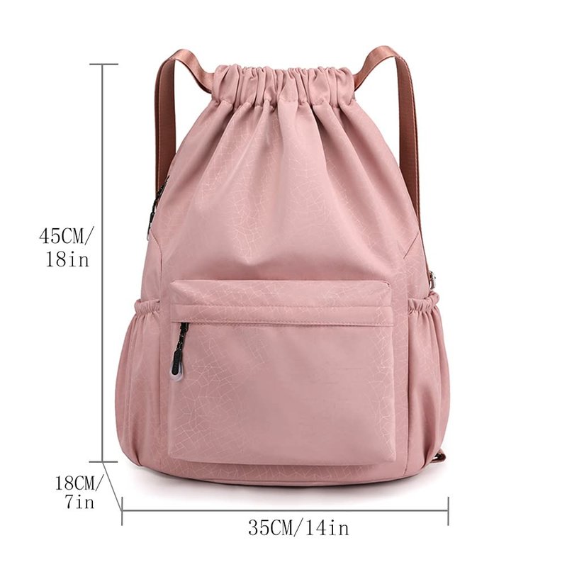 HOLYLUCK Drawstring Backpack Sports Gym Bag Water Resistant String Bag Cinch Sackpack with Side Zipper Pocket for Shopping Sport Yoga -pink