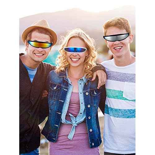 4 Pairs Futuristic Narrow Cyclops Sunglasses Robot Space Costume Color Mirrored Lens
