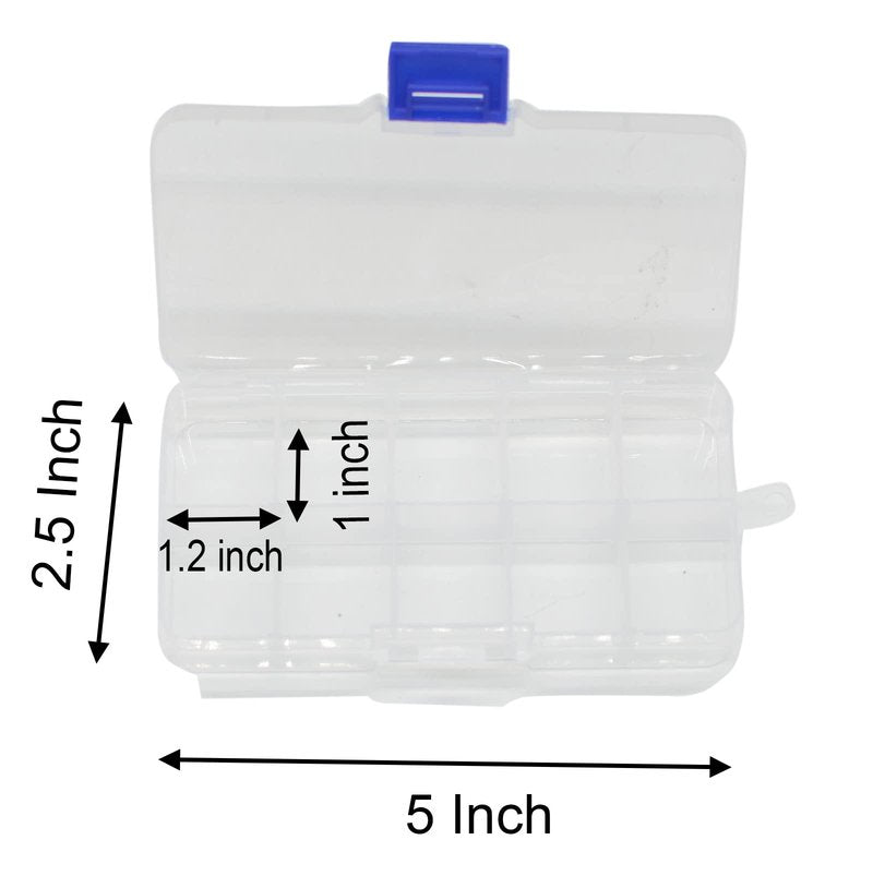 Yansanido 4 Pcs 10 Grids 5 Inch x 2.5 Inch Adjustable Small Removable Clear Plastic Jewelry Organizer Divider Storage Box Jewelry Earring Tool Containers (White (10-Grid) 4pcs)