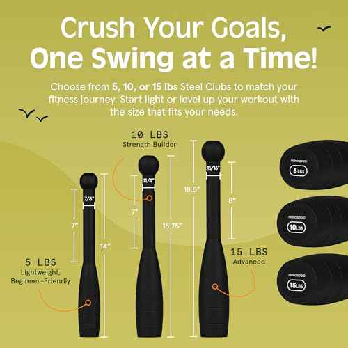 Retrospec Grip Steel Club Strength Training, Rehabilitation, Stretching, Conditioning and Rotational Training - 5, 10, 15lb Options for Women & Men