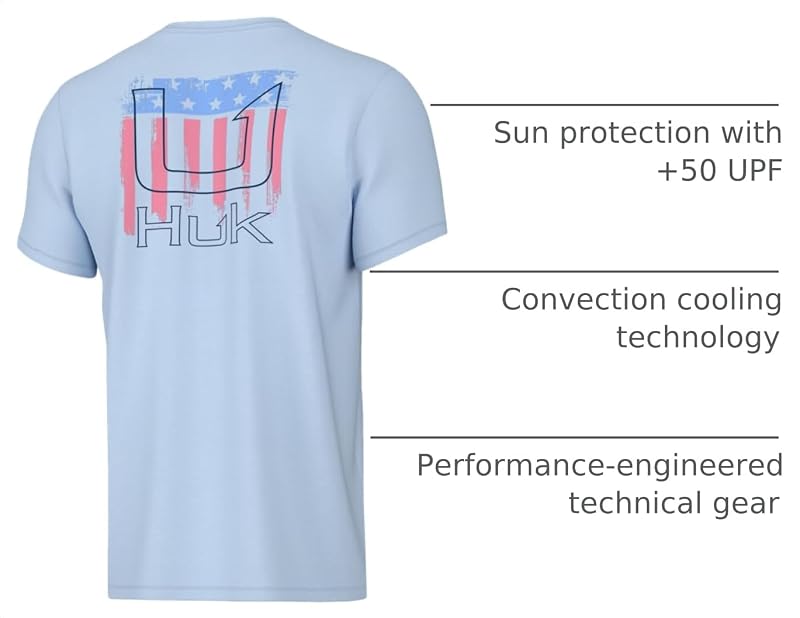 Huk Salute Ice Water Large - Boys Unisex Short Sleeve Performance Tee for Fishing