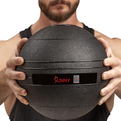 Sunny Health & Fitness Ultra-Durable Slam Ball, Sand Filled No-Bounce Core, Non-Slip Grip ? Available in 10?50 lbs