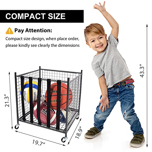 Sports Equipment Organizer Cart for Balls and Gear, Compact Metal Storage