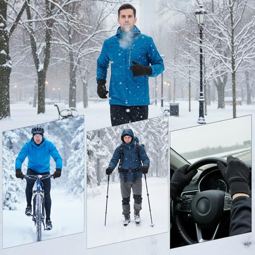 Large Black Waterproof Snow Gloves for Men Women - Winter Thermal Gloves