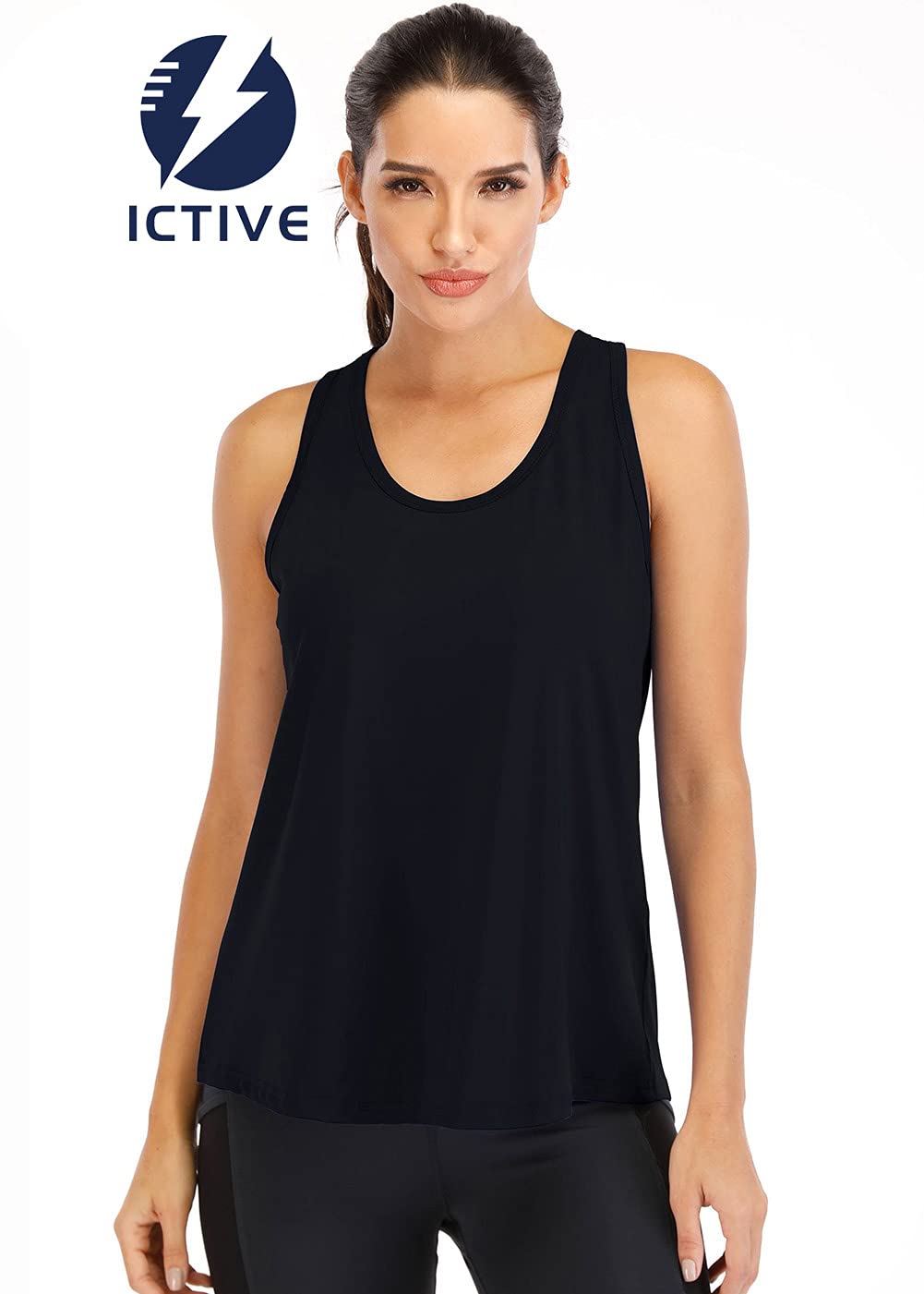 ICTIVE Workout Tops for Women Loose Fit Racerback Mesh Backless Muscle Tank Athletic Exercise Gym Shirts Black L