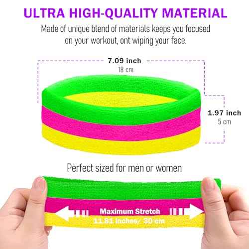 Ronglry 80s Neon Sweatbands Set 80s 90s Outfits for Women Sports Wristband and Headband Neon Sweat Band 80 s Accessories for Women Sweatband for Glow Party Supplies Halloween Costume
