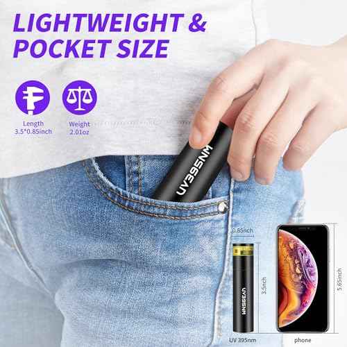 UV Flashlight Rechargeable 365nm & 395nm Black Light for Pet Urine Detection, USB Portable Blacklight Mini Powerful Woods Lamp LED ultra violet Flashlights uv for Resin Curing, Leak Detection, Travel