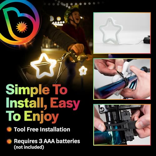 Brightz BadgeBrightz Star Shaped LED Bike Light - Cute Bike Accessories for Girls, Boys & Adults - Cool Accessory for Bikes & Scooters - Easily Attaches to Frame or Handlebar - 4.75-inch