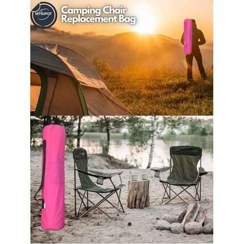 40"x7"x7" (Pink, M) Replacement Bag for Folding Camping Chair, Camp Chairs, Hammock, Yoga Mat, Beach Chair, Umbrella, Tent Bag 420D Oxford Polyester Fabric w/Side Pockets