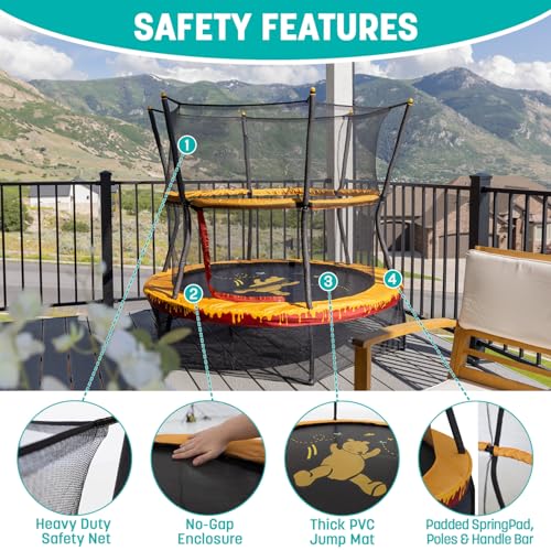 Skywalker Trampolines 60" No-Spring Design Mini Trampoline for Kids and Toddlers with Enclosure Net, Indoor/Outdoor Trampoline with 360-Degree Padded Handlebar, 100lbs Capacity, for Boys & Girls